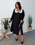 Midi dress with a statement collar, New Year model NewYear25, polyester and elastane, elegant and stylish for festive events.