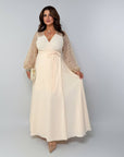 Long lace dress от polyester, модел SV082025, Whiteа, елегантна и подходяща за специални поводи.