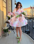 Short floral dress with ruffles от polyester, lycra и nylon, модел NewYear25, с флорални детайли, подходяща за пролетни събития.