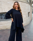 Loose-fitting set with rhinestones, polyester and viscose, with bright decorative accents, suitable for everyday style.