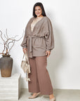 Short fluffy cardigan with belt
