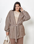 Short fluffy cardigan with belt