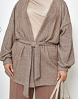 Short fluffy cardigan with belt