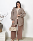Short fluffy cardigan with belt