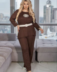 Ribbed fabric set with a belt , polyester и lycra, моден и комфортен дамски комплект, изображение на снимката.
