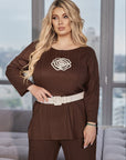 Ribbed fabric set with a belt , polyester и lycra, изображение на елегантен дамски комплект.