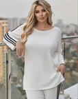 Ribbed fabric set with stripes , polyester, lycra и nylon, моден дамски комплект за ежедневна носия.