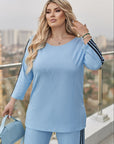 Ribbed fabric set with stripes , polyester и lycra, подходящ за ежедневна носия, с изчистен дизайн и комфорт.