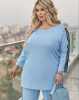 Ribbed fabric set with stripes , polyester и lycra, подходящ за комфорт и стил, изображение на моден комплект.