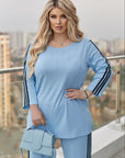 Ribbed fabric set with stripes , polyester, lycra и nylon, моден и комфортен за ежедневна обличане.
