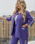 Pants and blazer set with stripes , polyester и lycra, стиlinen и елегантен, подходящ за бизнес и официални случаи