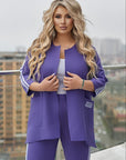 Pants and blazer set with stripes , polyester и lycra, стиlinen моден ансамбъл, изображение на моден комплект.