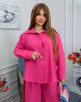 Set of shirt and trousers made of cotton blend , linen и polyester, за комфортен и стилен ежедневен облик.