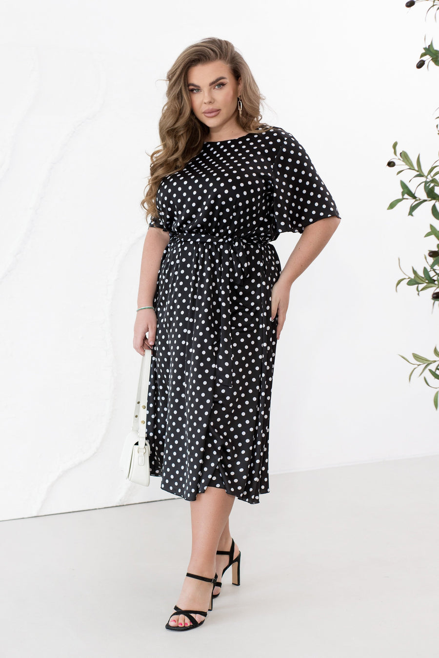 Silk midi dress with polka dots - Twiggy Shop