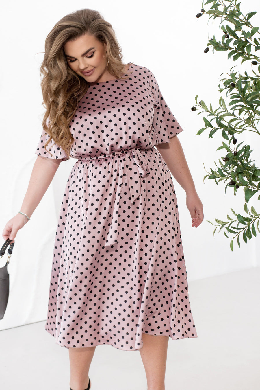Silk midi dress with polka dots - Twiggy Shop
