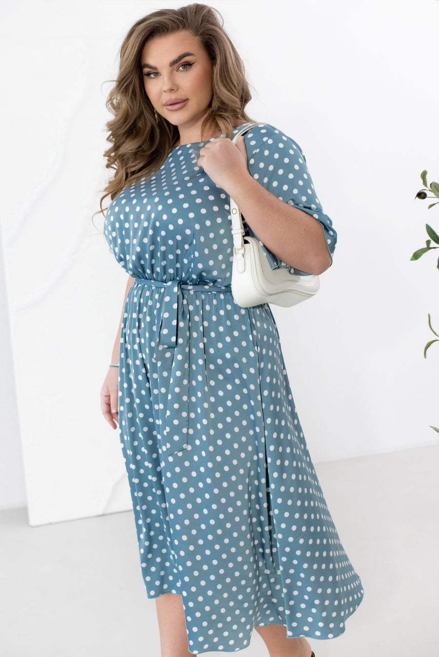 Silk midi dress with polka dots - Twiggy Shop