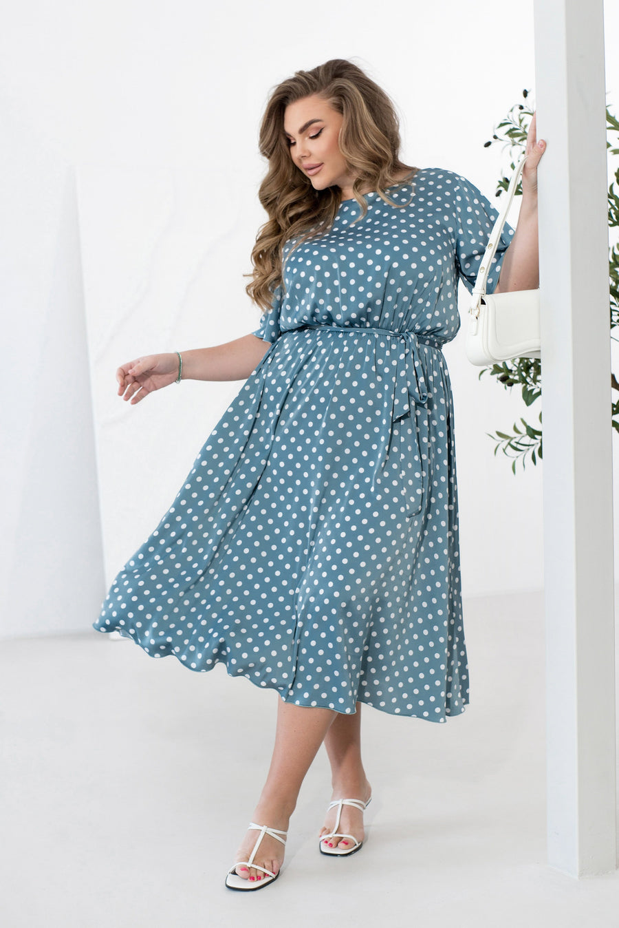 Silk midi dress with polka dots - Twiggy Shop