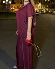 Elegant chiffon dress with rhinestones, polyester and elastane, with fine details and stylish design.