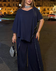 Elegant dress in chiffon with rhinestones, polyester and elastane, suitable for special occasions.