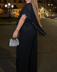 Elegant chiffon dress with rhinestones made from polyester and elastane, suitable for special occasions, in gentle colours.
