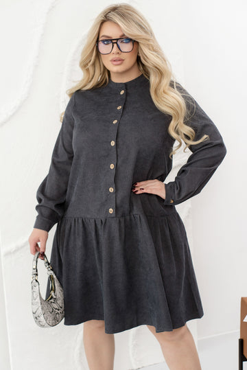 Платье из бархата в рубчик с пуговицами