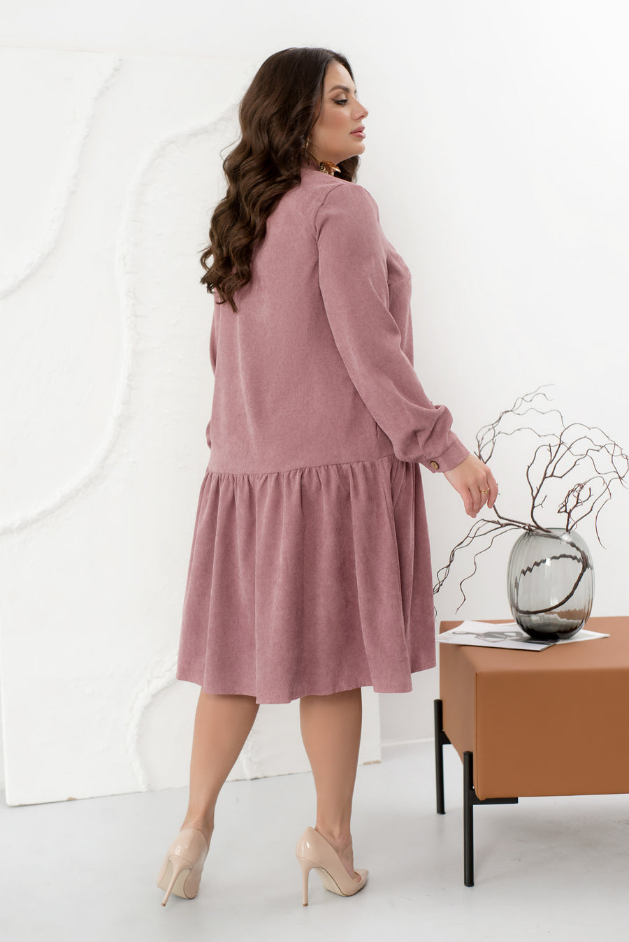 Vestido de terciopelo canalé con botones