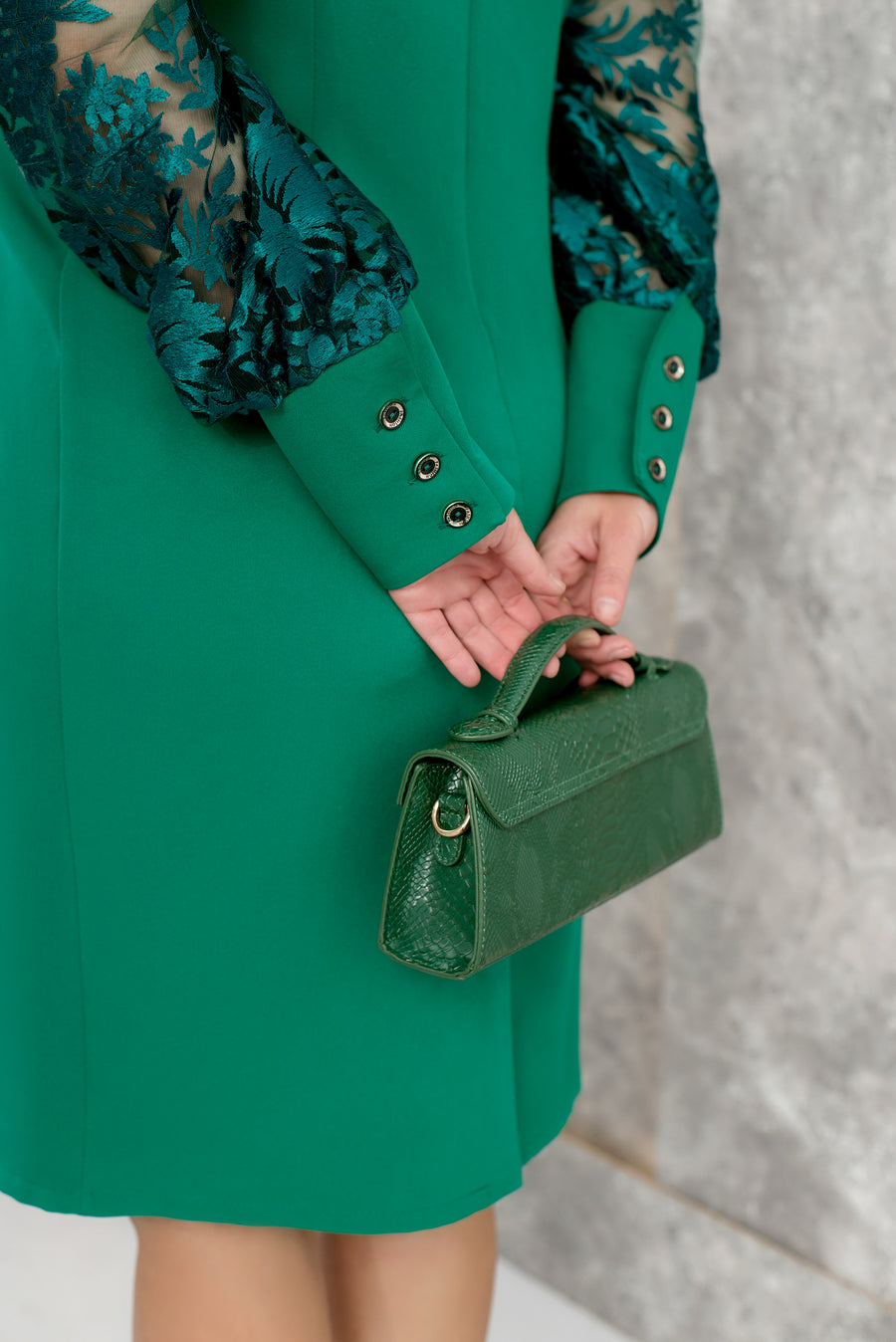 Dress with embroidered tulle sleeves