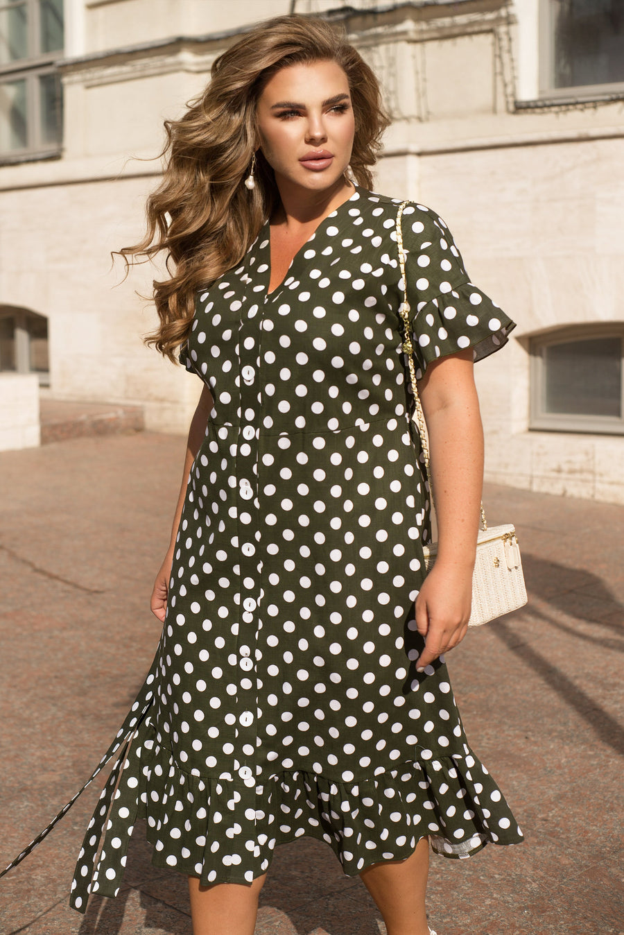 Linen polka dot dress