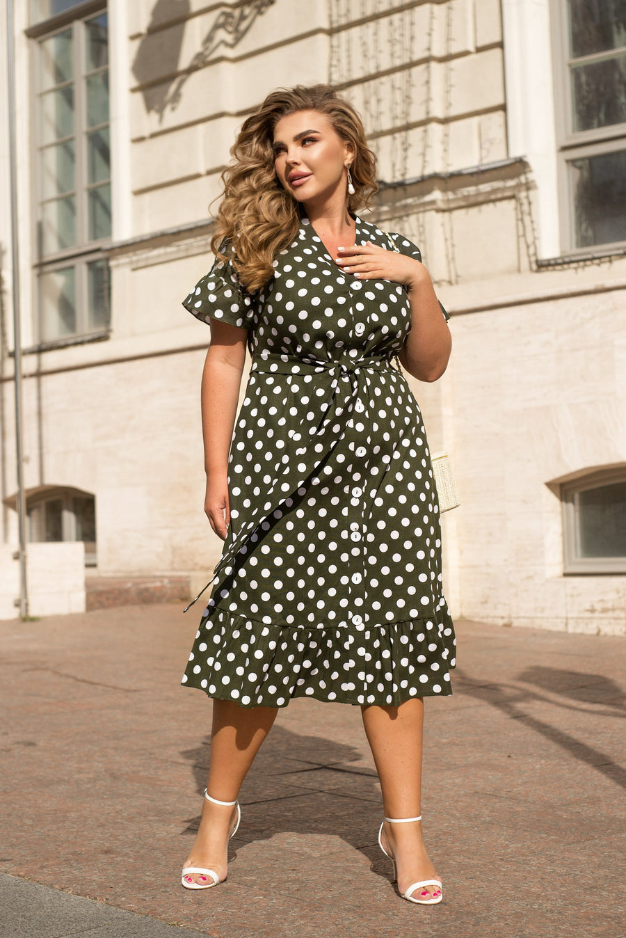 Linen polka dot dress