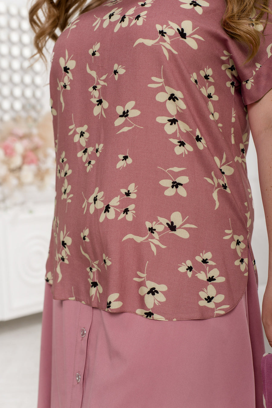 Bombažna bluza s cvetličnim motivom
