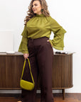 Stylish women’s blouse with ruffles and a high neckline  от Whiteа памучно-tencelова тъкан, модел YR.