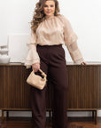 Stylish women’s blouse with ruffles and a high neckline  от YR, tencel и cotton, Whiteа и модерна, подходяща за ежедневен стил.