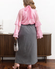 Stylish women’s blouse with ruffles and a high neckline  от марка YR, изработена от tencel и cotton, показана на снимката.