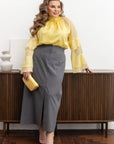 Stylish women’s blouse with ruffles and a high neckline  от YR, tencel и cotton, Whiteа, с елегантен дизайн.