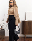 Stylish women’s blouse with ruffles and a high neckline , YR, tencel и cotton, показана на изображението.