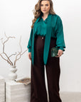 Stylish women’s blouse with a high collar and ties  от марка YR, изработена от 100% polyester, показана с детайли на изображението.