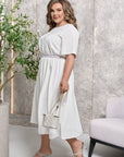 Elegantní midi šaty s elastickým pasem a páskem