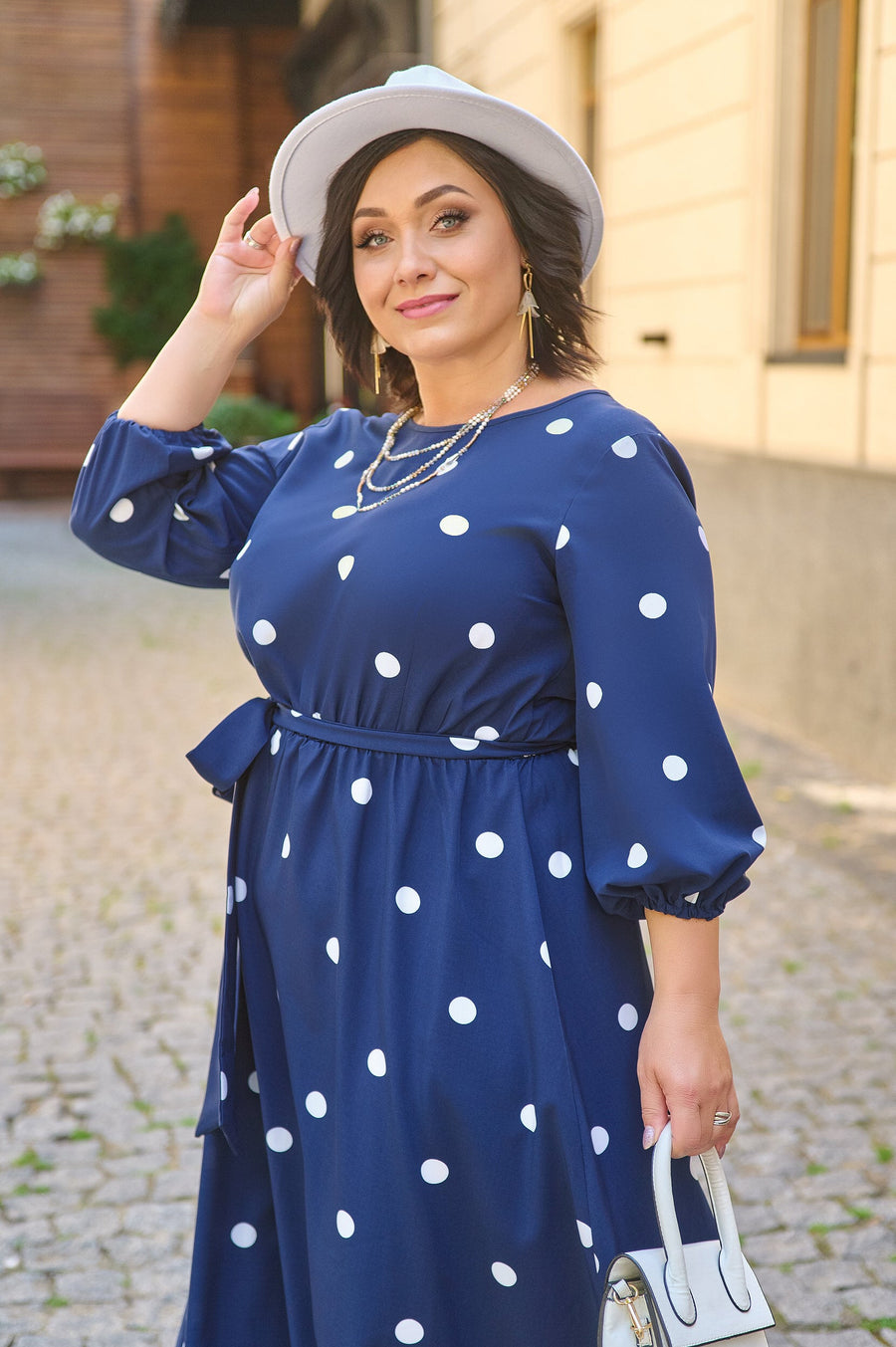 Polka dot midi-length dress