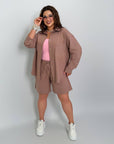 Комплект с linen ени shorts от linen blend , Composition 80% linen  и 20% polyester, изображение на продукт на White фон.