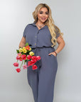 Linen ен Shirt and pants set  със cmес от linen  и polyester, в светъл цвят, подходящ за ежедневен стил.