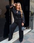 Bomber jacket and trouser set with mesh, polyester, viscose and lycra, in modern smart-casual style.
