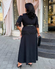 Set with a long skirt and lace, polyester, viscose and lycra, graceful autumn outfit, stylish and elegant.