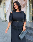 Set with a long skirt and lace, made from polyester, viscose and lycra, shown in the image.