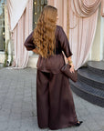Satin set with a belt, soft and shiny polyester material, stylish set for elegant appearance.