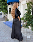 Satin set with a belt, women's set made from polyester and elastane, elegant and comfortable for bedtime or bed linen.