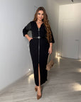 Midi dress with leather panels and a belt, made from polyester, viscose and lycra, stylish design and modern look.