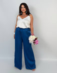 Wide-leg satin trousers