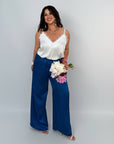 Wide-leg satin trousers