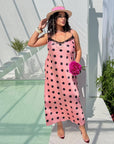 Long polka-dot satin dress