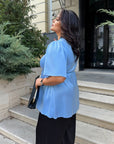 Satin blouse with lace, polyester, viscose and elastane, white, elegant and light with lace details.